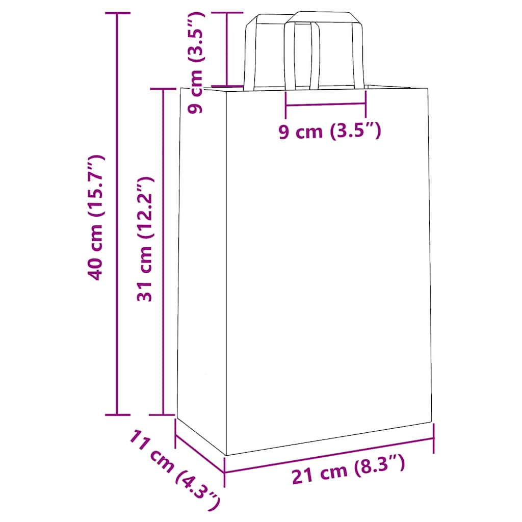 vidaXL Χάρτινες σακούλες 50 τεμάχια με χερούλια Κόκκινο 21x11x31 εκ.