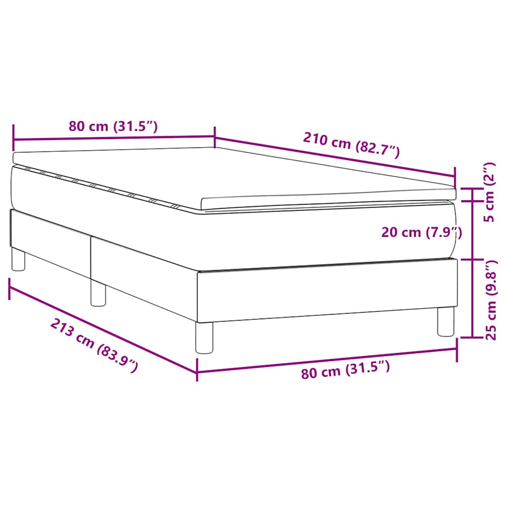vidaXL Κρεβάτι Boxspring με Στρώμα Ανοιχτό Γκρι 80x210 εκ. Βελούδινο
