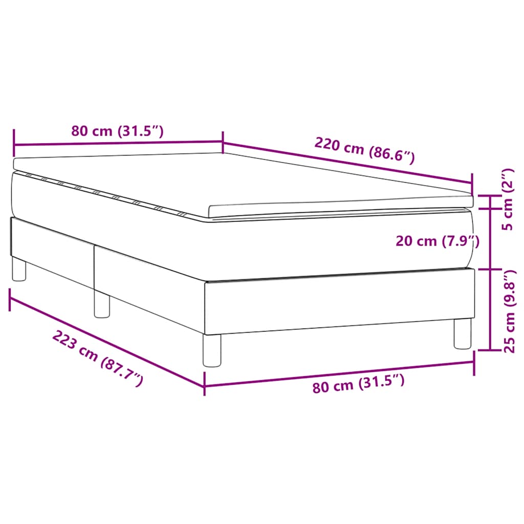 vidaXL Box Spring κρεβάτι με στρώμα σκούρο πράσινο 80x220εκ. Βελούδινο
