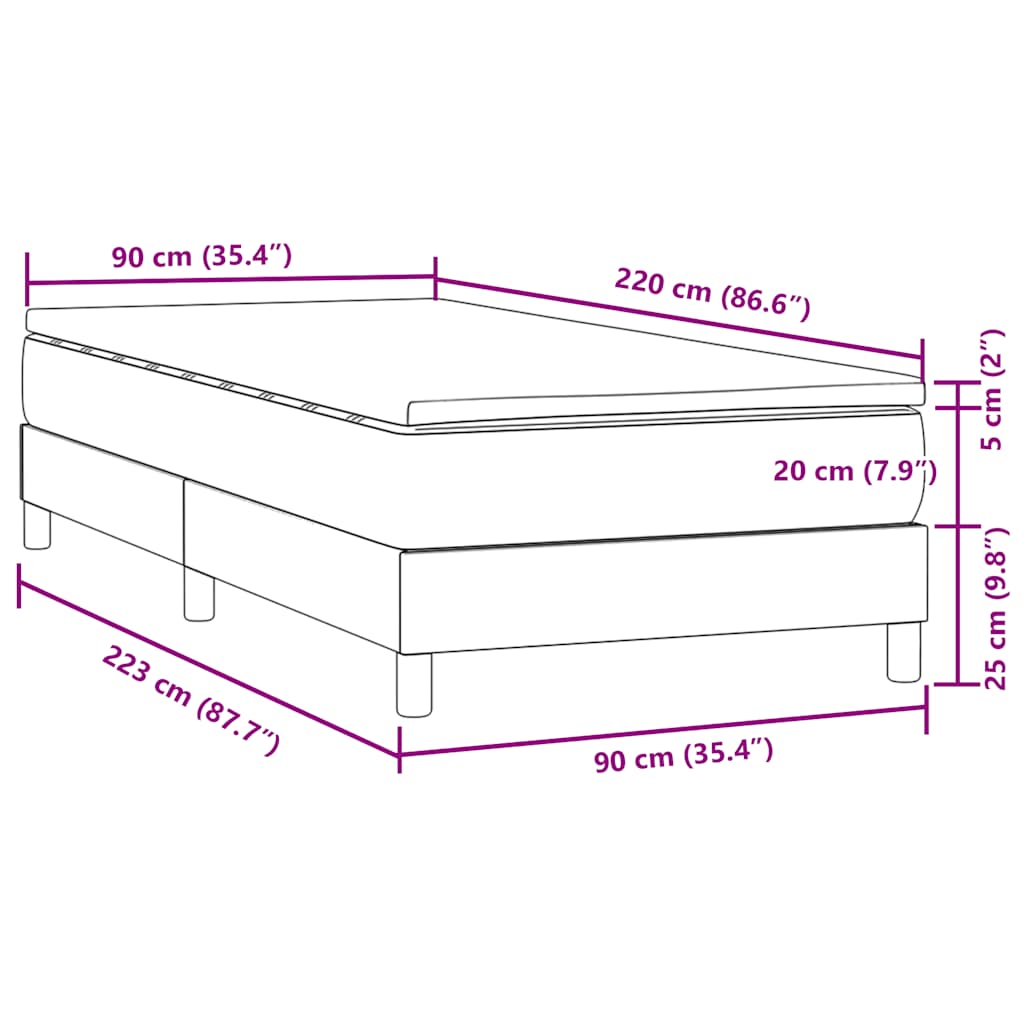 vidaXL Box Spring κρεβάτι με στρώμα ανοιχτό γκρι 90x220 εκ. Βελούδινο