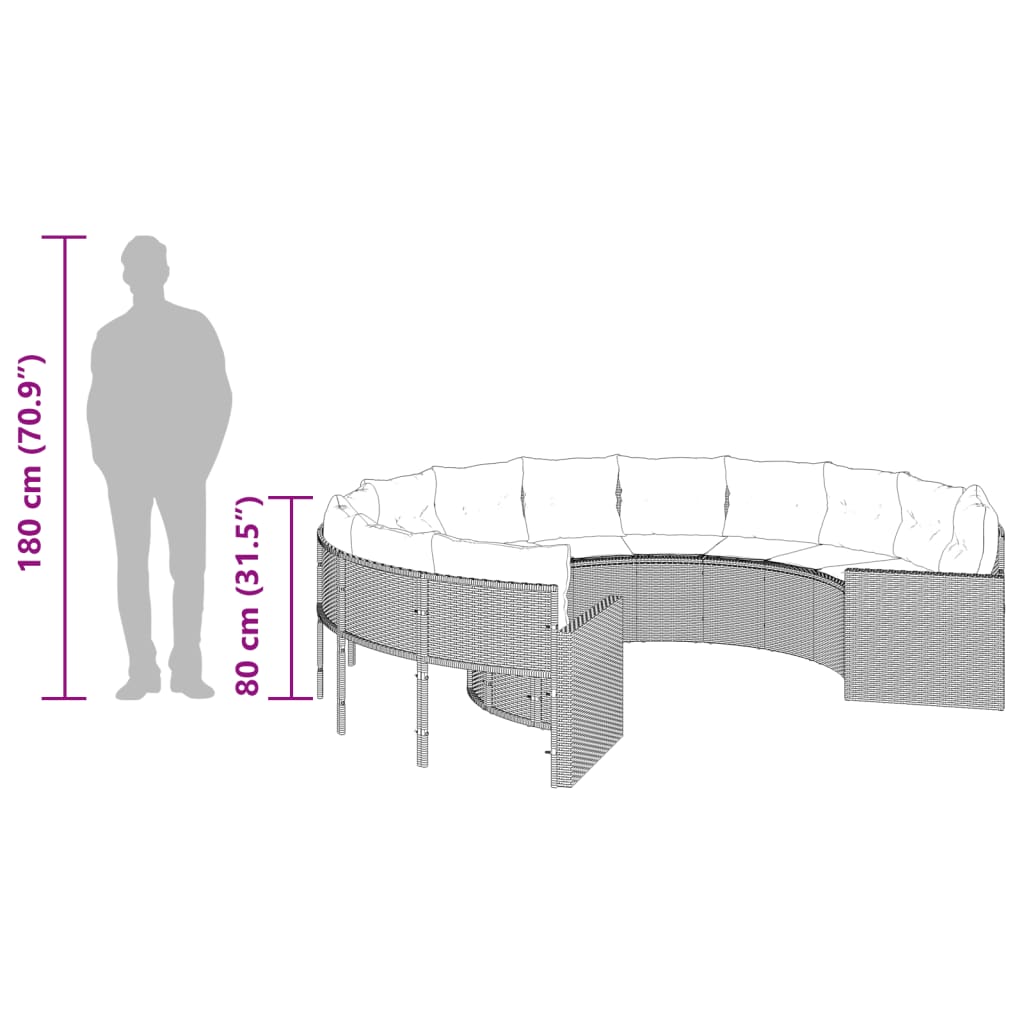 vidaXL Καναπές Κήπου Μπεζ Στρογγυλός από Συνθετικό Ρατάν + Μαξιλάρια