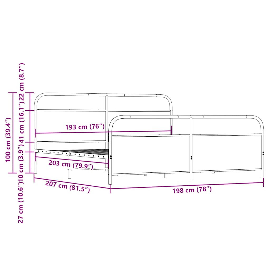 vidaXL Σκελετός Κρεβ. Χωρίς Στρώμα Καπνιστή Δρυς 193x203 εκ. Μεταλλικό