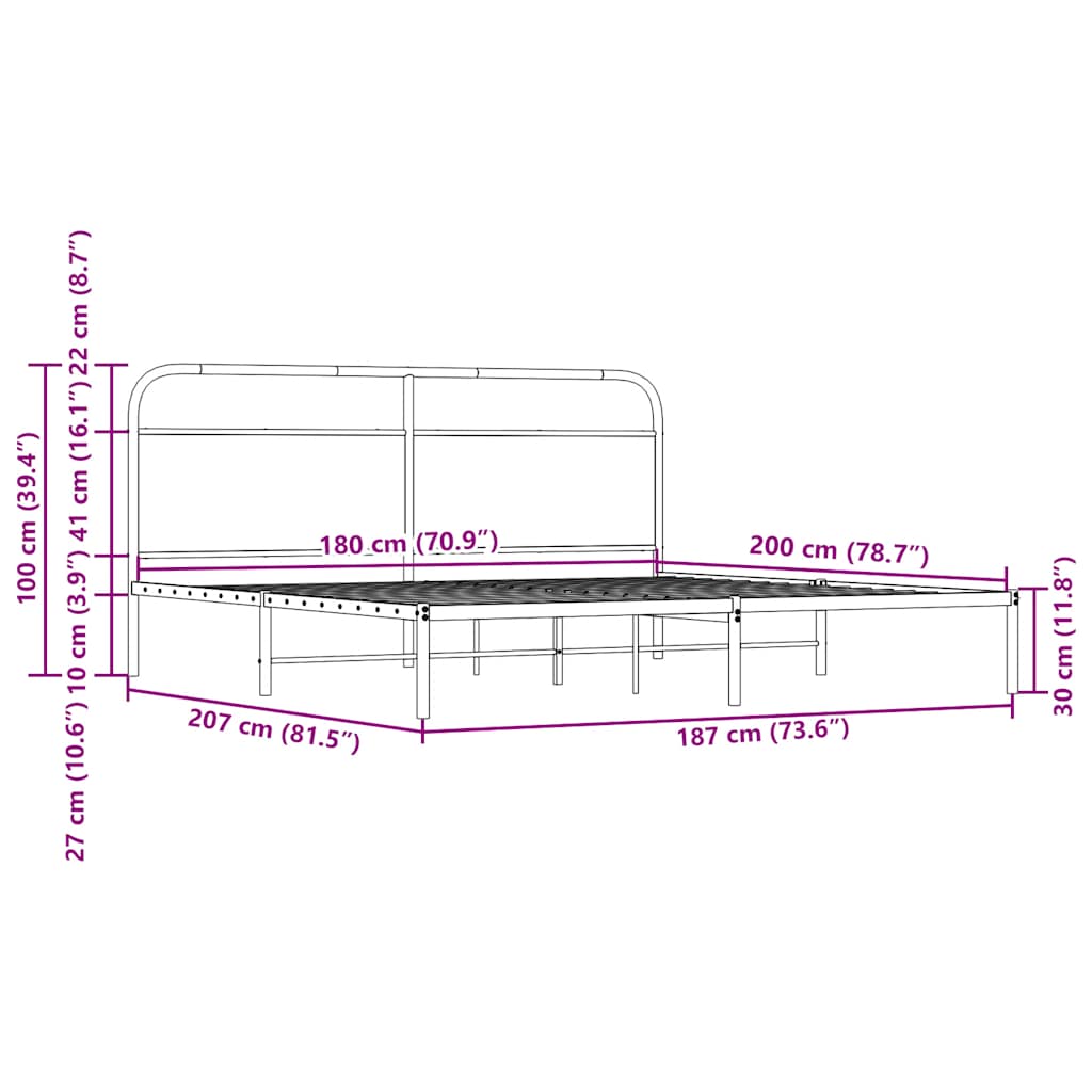 vidaXL Σκελετός Κρεβ. Χωρίς Στρώμα Sonoma Δρυς 180x200 εκ. Μεταλλικό