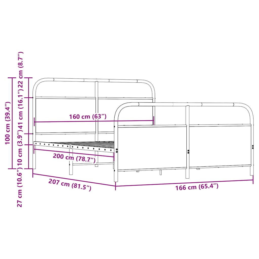 vidaXL Σκελετός Κρεβ. Χωρίς Στρώμα Sonoma Δρυς 160x200 εκ. Μεταλλικό