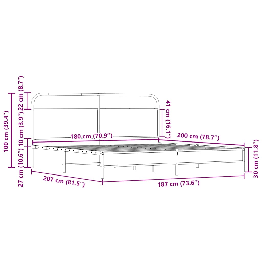 vidaXL Σκελετός Κρεβ. Χωρίς Στρώμα Sonoma Δρυς 180x200 εκ. Μεταλλικό
