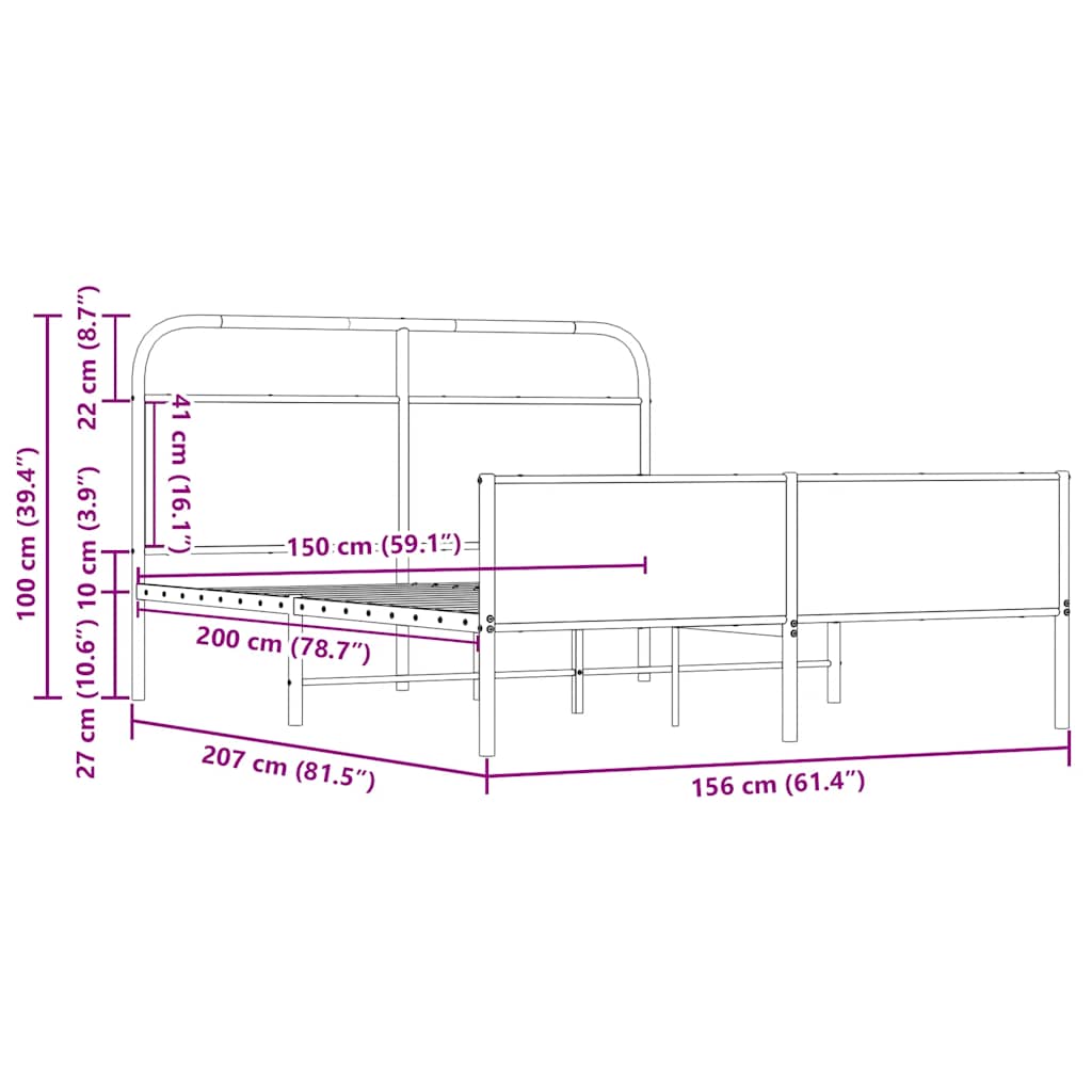 vidaXL Σκελετός Κρεβ. Χωρίς Στρώμα Sonoma Δρυς 150x200 εκ. Μεταλλικό