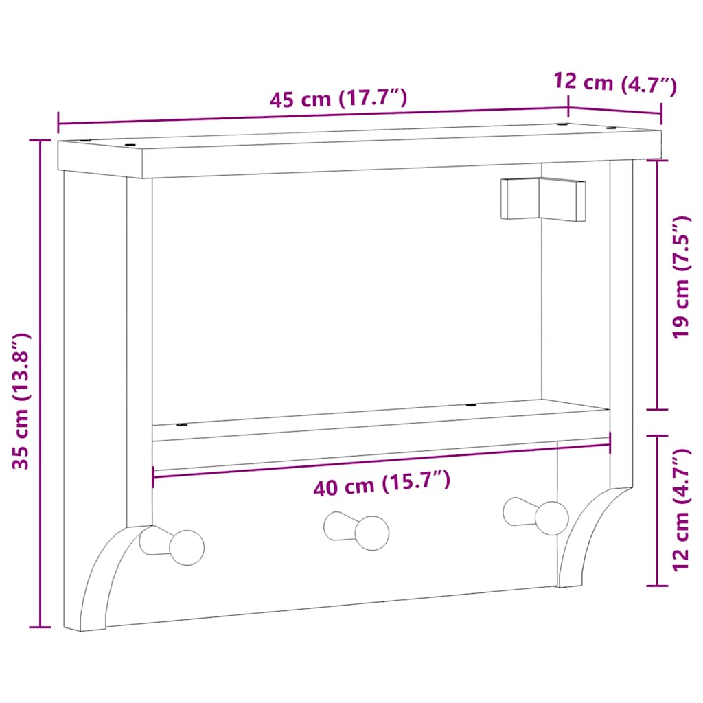 vidaXL Επίτοιχη κρεμάστρα παλτών SANDNES 45x12x35 εκ.Πεύκο μασίφ ξύλο