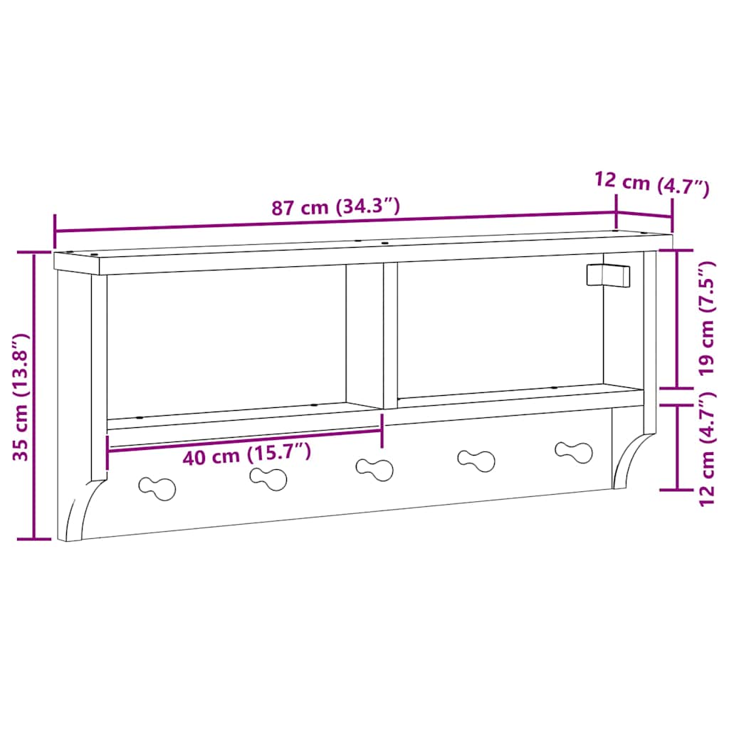 vidaXL Επίτοιχη κρεμάστρα παλτών SANDNES Λευκό 87x12x35 εκ. Πεύκο ξύλο