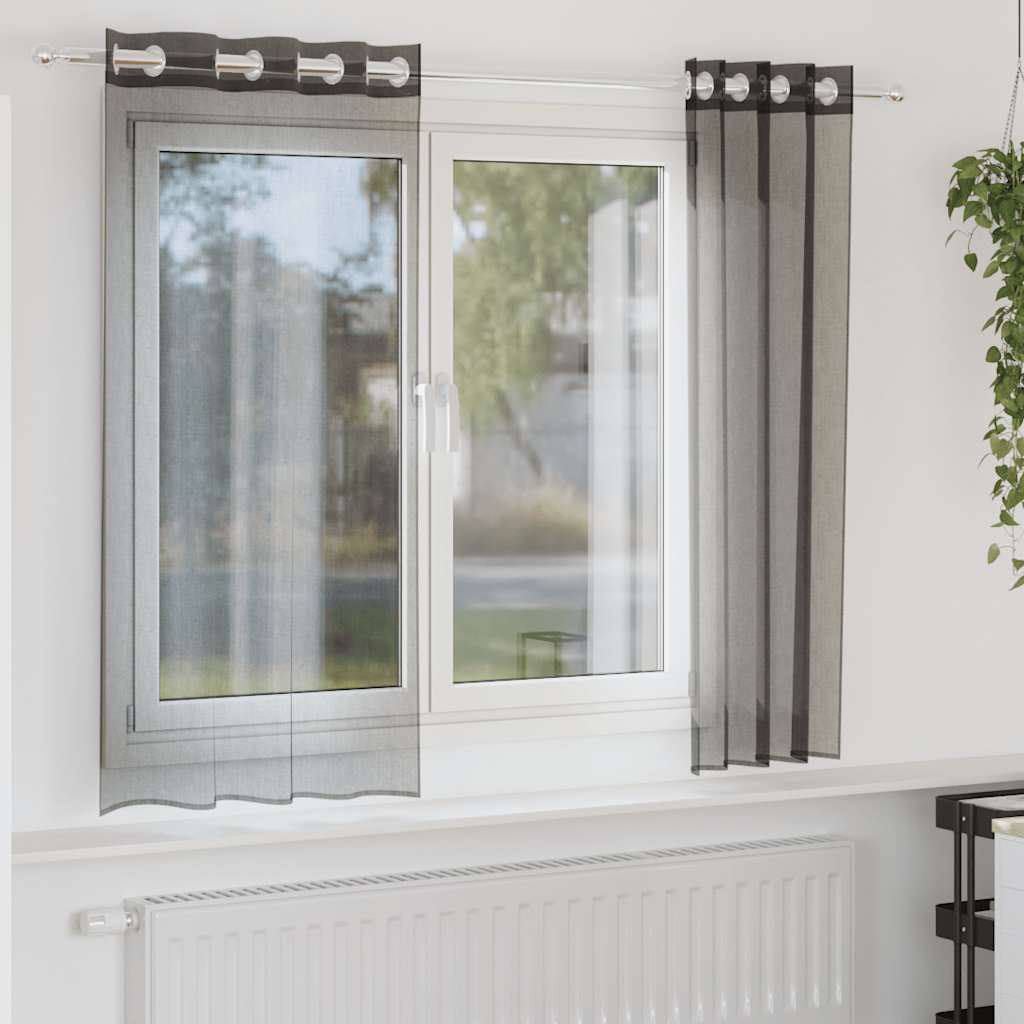 vidaXL Κουρτίνες Voile με ροδέλες 2 τεμάχια Μαύρο 140x140 εκ.