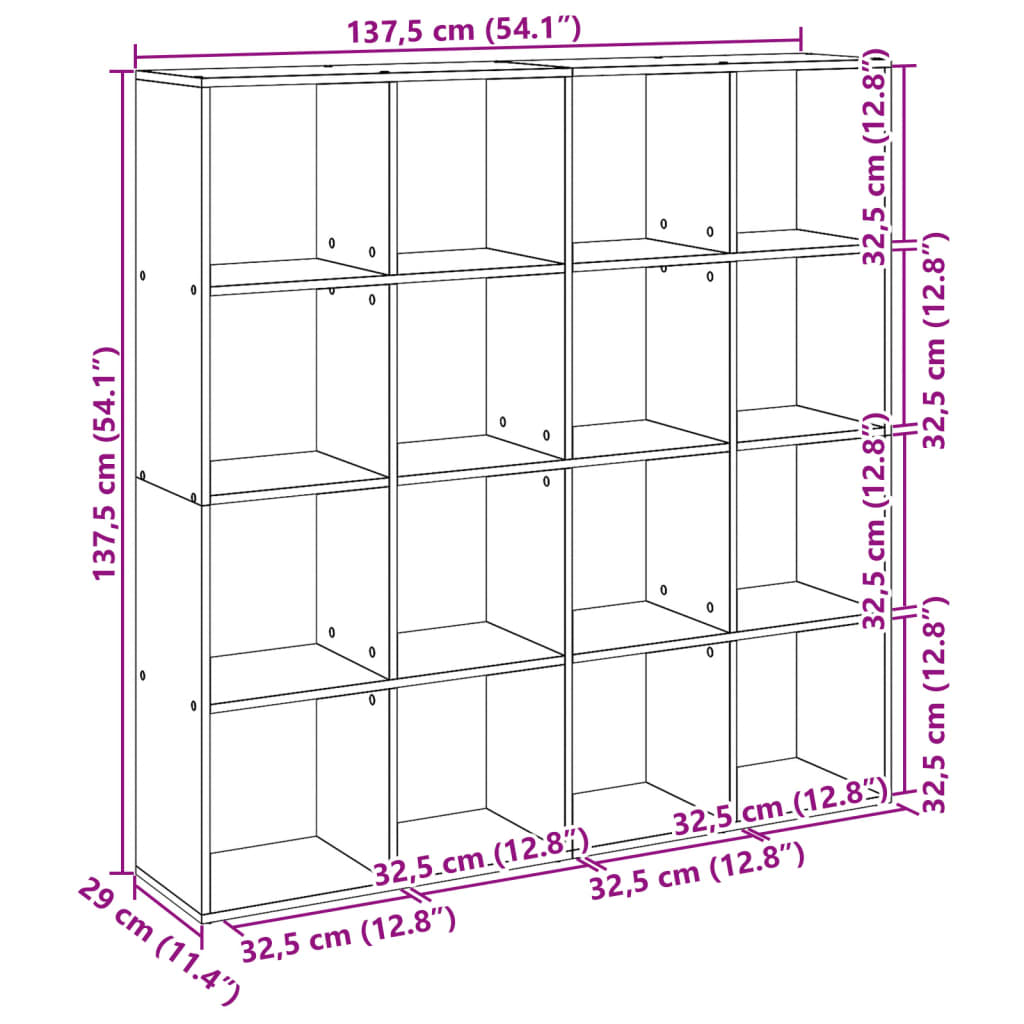 vidaXL Βιβλιοθήκη Λευκή 137,5x29x137,5 εκ. από Επεξεργασμένο Ξύλο