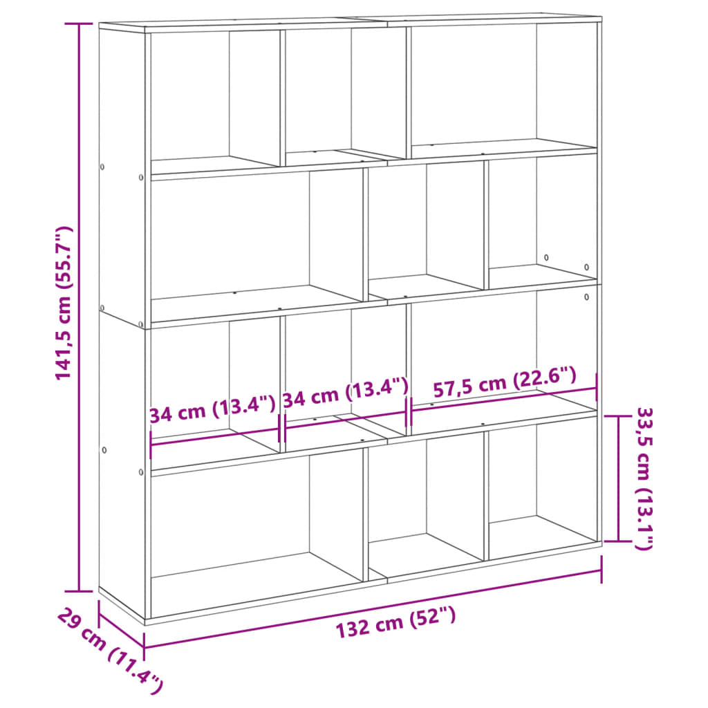 vidaXL Βιβλιοθήκη Χρώμα Sonoma Δρυς 132x29x141,5εκ. Επεξεργασμένο Ξύλο