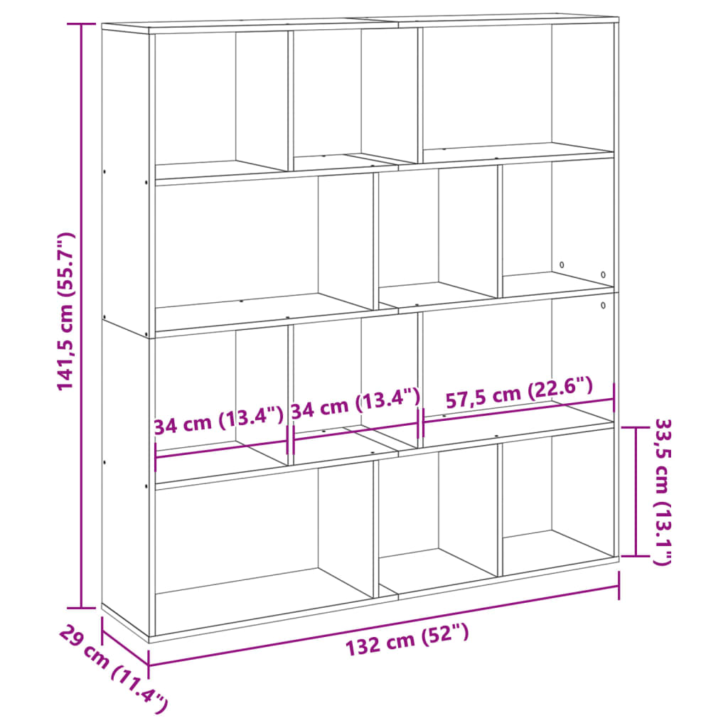 vidaXL Βιβλιοθήκη Αρτισιανή Δρυς 132x29x141,5 εκ. Επεξεργασμένο Ξύλο
