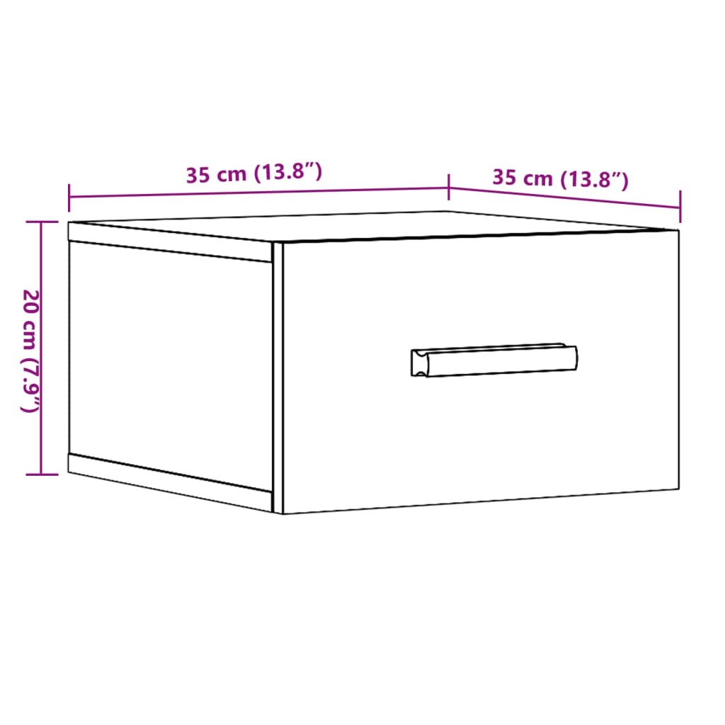 vidaXL Κομοδίνο Επιτοίχιο Αρτισιανή Δρυς 35 x 35 x 20 εκ.