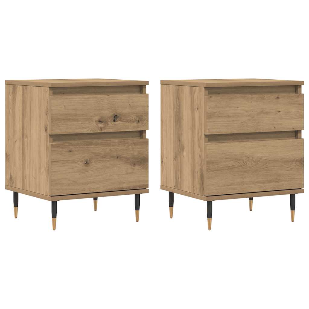 vidaXL Κομοδίνα 2 τεμ. τεχνίτης Δρυς 40 x 35 x 50 εκ. από Επεξεργ Ξύλο