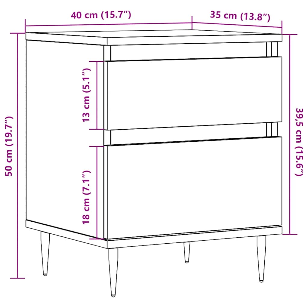 vidaXL Κομοδίνα 2 τεμ. τεχνίτης Δρυς 40 x 35 x 50 εκ. από Επεξεργ Ξύλο