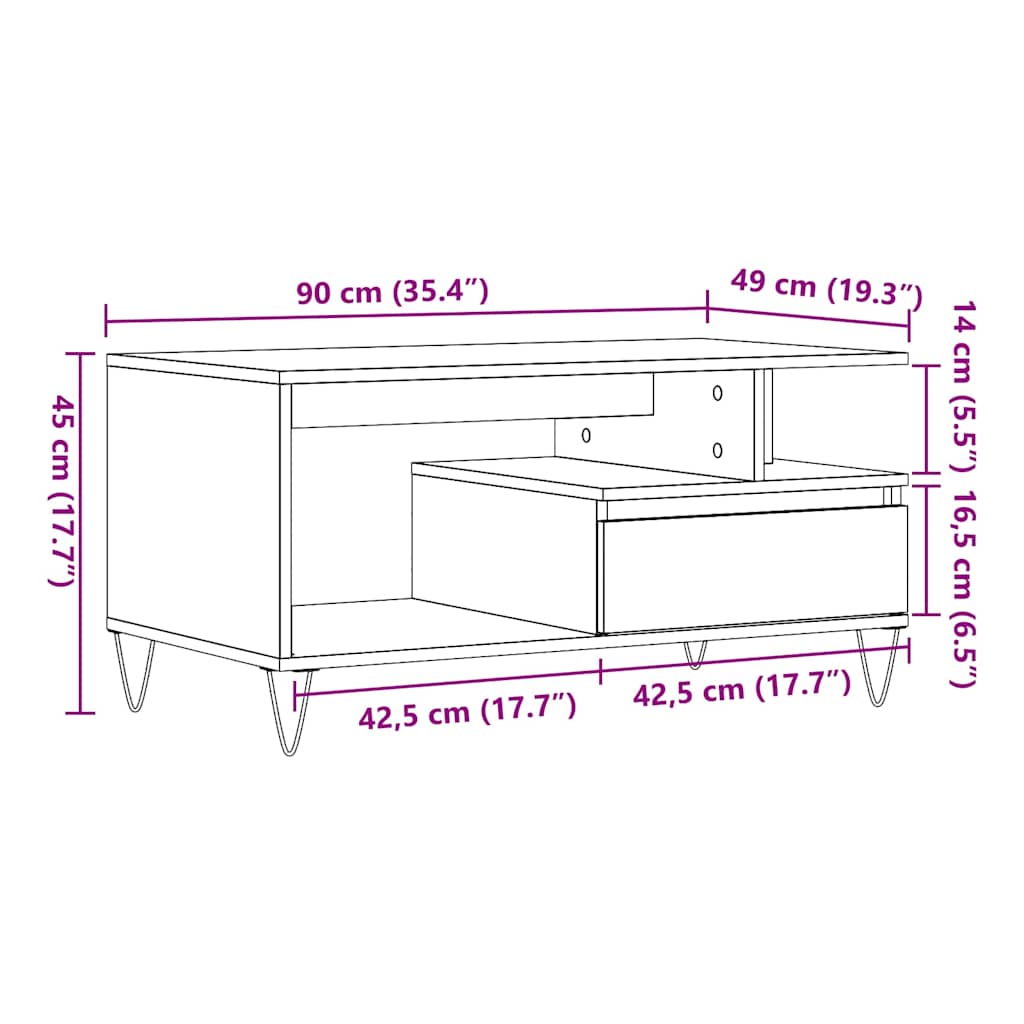 vidaXL Τραπεζάκι Σαλονιού Παλιό ξύλο 90x49x45 εκ. Επεξεργασμένο Ξύλο