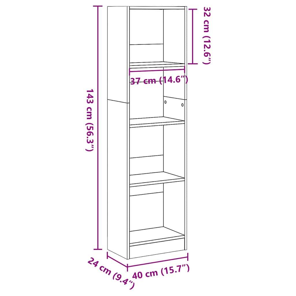 vidaXL Βιβλιοθήκη Γυαλιστερό Λευκό 40x24x143 εκ. Επεξεργασμένο Ξύλο