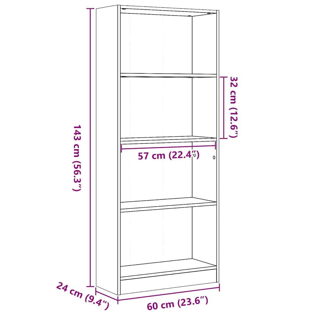 vidaXL Βιβλιοθήκη Γυαλιστερό Λευκό 60x24x143 εκ. Επεξεργασμένο Ξύλο