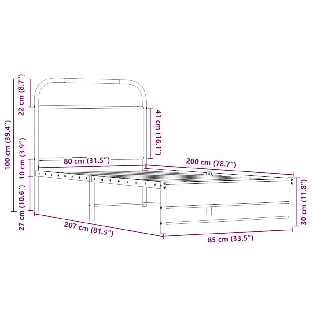 vidaXL Πλαίσιο Κρεβατιού Χωρ. Στρώμα Sonoma Δρυς 80x200εκ Επεξ. Ξύλο