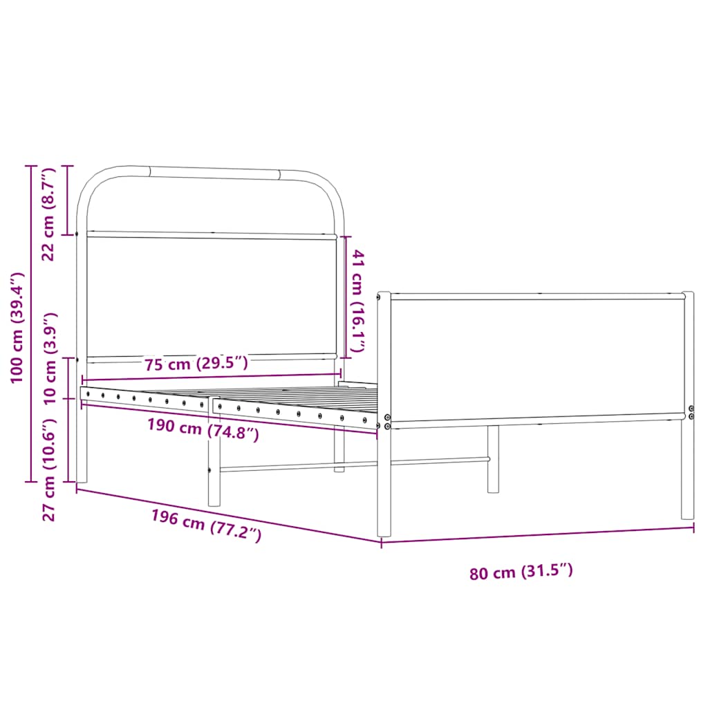 vidaXL Πλαίσιο Κρεβατιού Χωρ. Στρώμα Sonoma Δρυς 75x190εκ Επεξ. Ξύλο