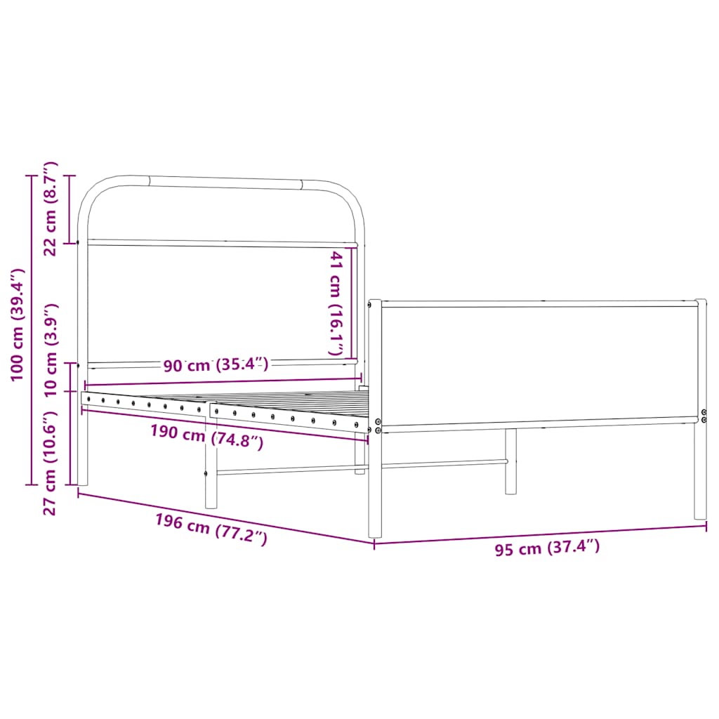 vidaXL Πλαίσιο Κρεβατιού Χωρ. Στρώμα Sonoma Δρυς 90x190 εκ Επεξ. Ξύλο