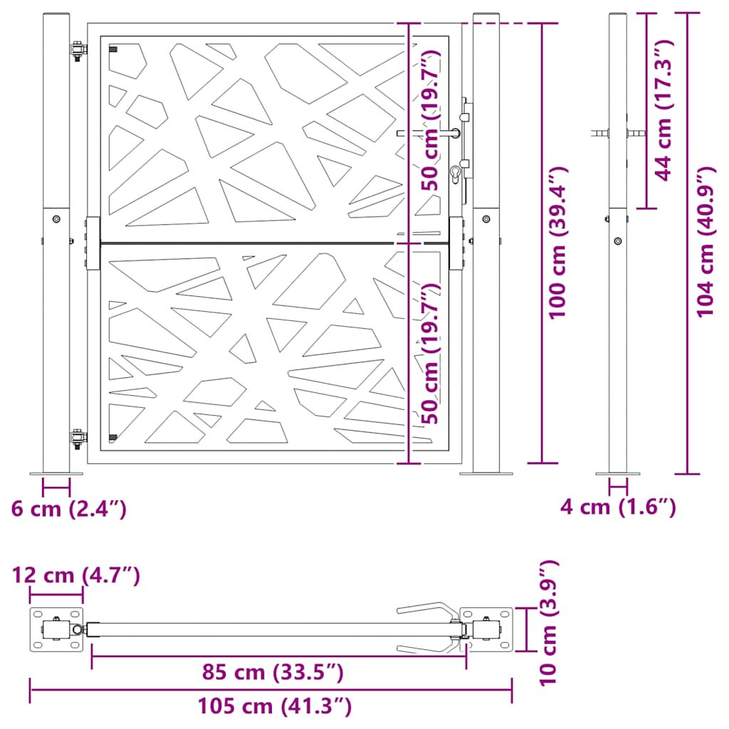 vidaXL Πόρτα Κήπου 100x100 εκ. από Ατσάλι με Ανθεκτικό στις Καιρικές Συνθήκες Φωτισμού
