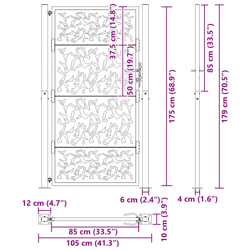 vidaXL Πόρτα Κήπου 100x175 εκ. με Σχέδιο από Φύλλο Ατσαλιού με Αντοχή στις Καιρικές Συνθήκες
