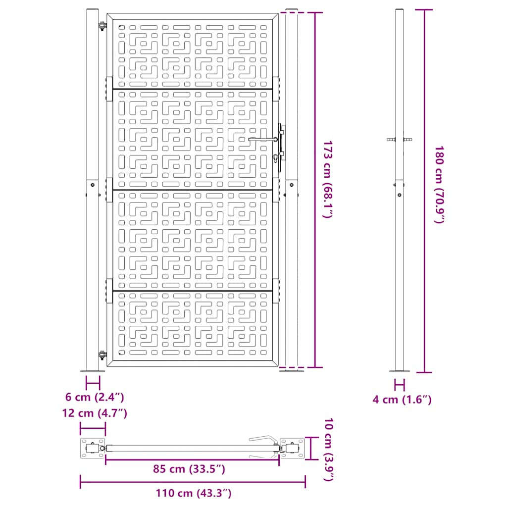 vidaXL Πόρτα Κήπου Μαύρη με Σταυρό 100x175 εκ. από Ατσάλι