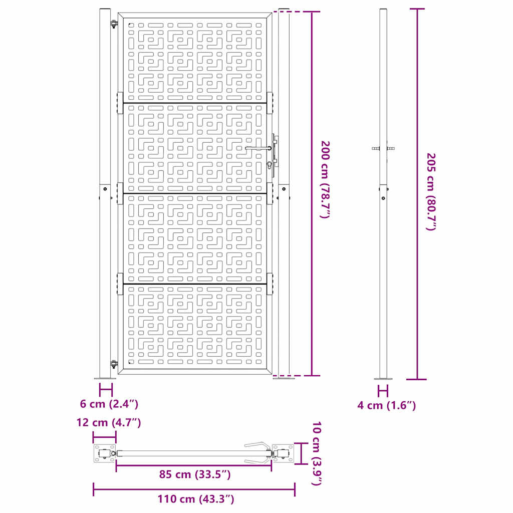 vidaXL Πόρτα Κήπου Μαύρη με Σταυρό από Ατσάλι 100x200 εκ.