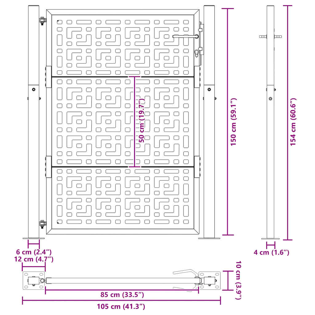 vidaXL Πόρτα Κήπου με Σταυρό 100x150 εκ. από Ατσάλι με Αντοχή στις Καιρικές Συνθήκες