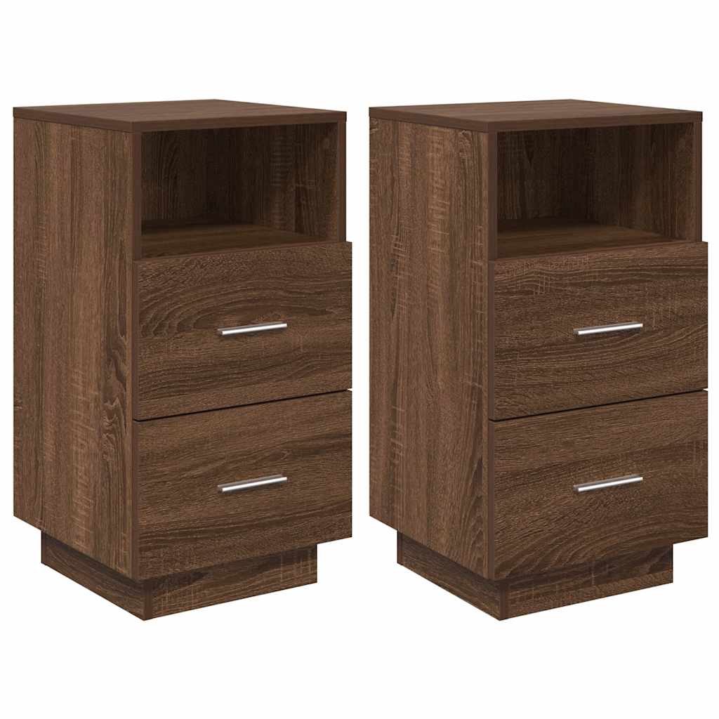 vidaXL Κομοδίνα 2 τμχ με 2 συρτάρια Καφέ Δρυς 36x36x68 εκ.