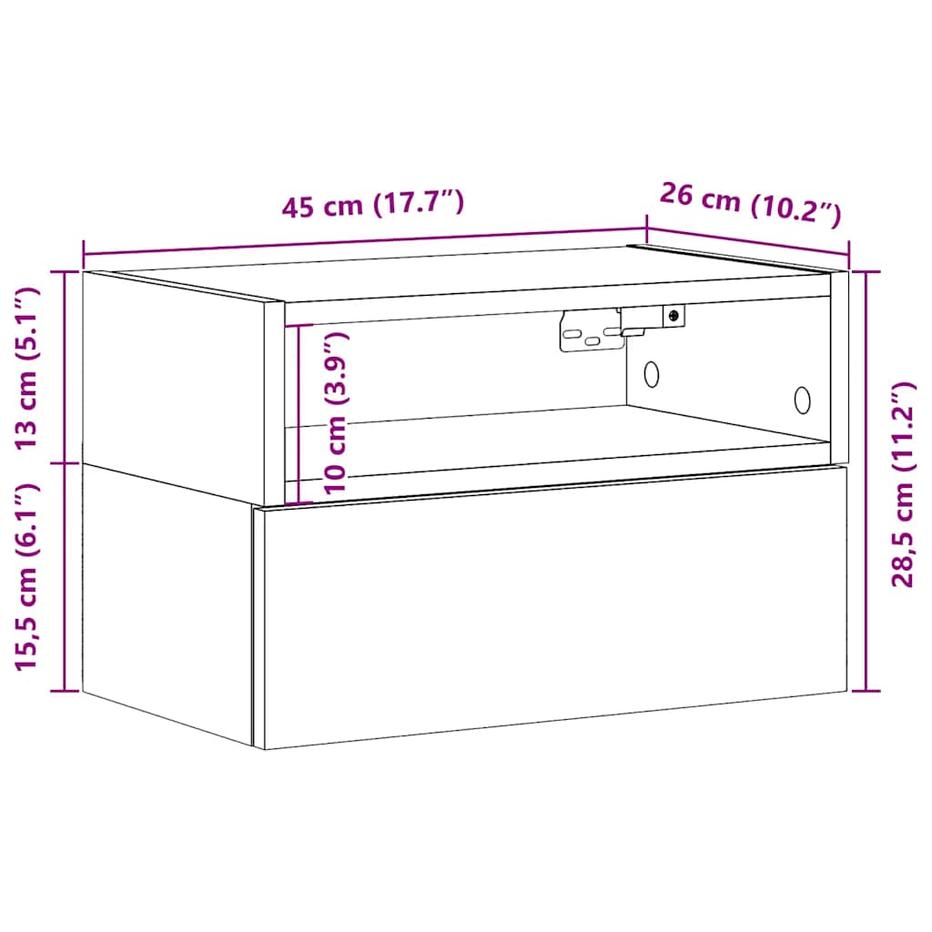 vidaXL Επιτοίχια κομοδίνα 2 τεμάχια Μαύρο 45x26x28,5 cm