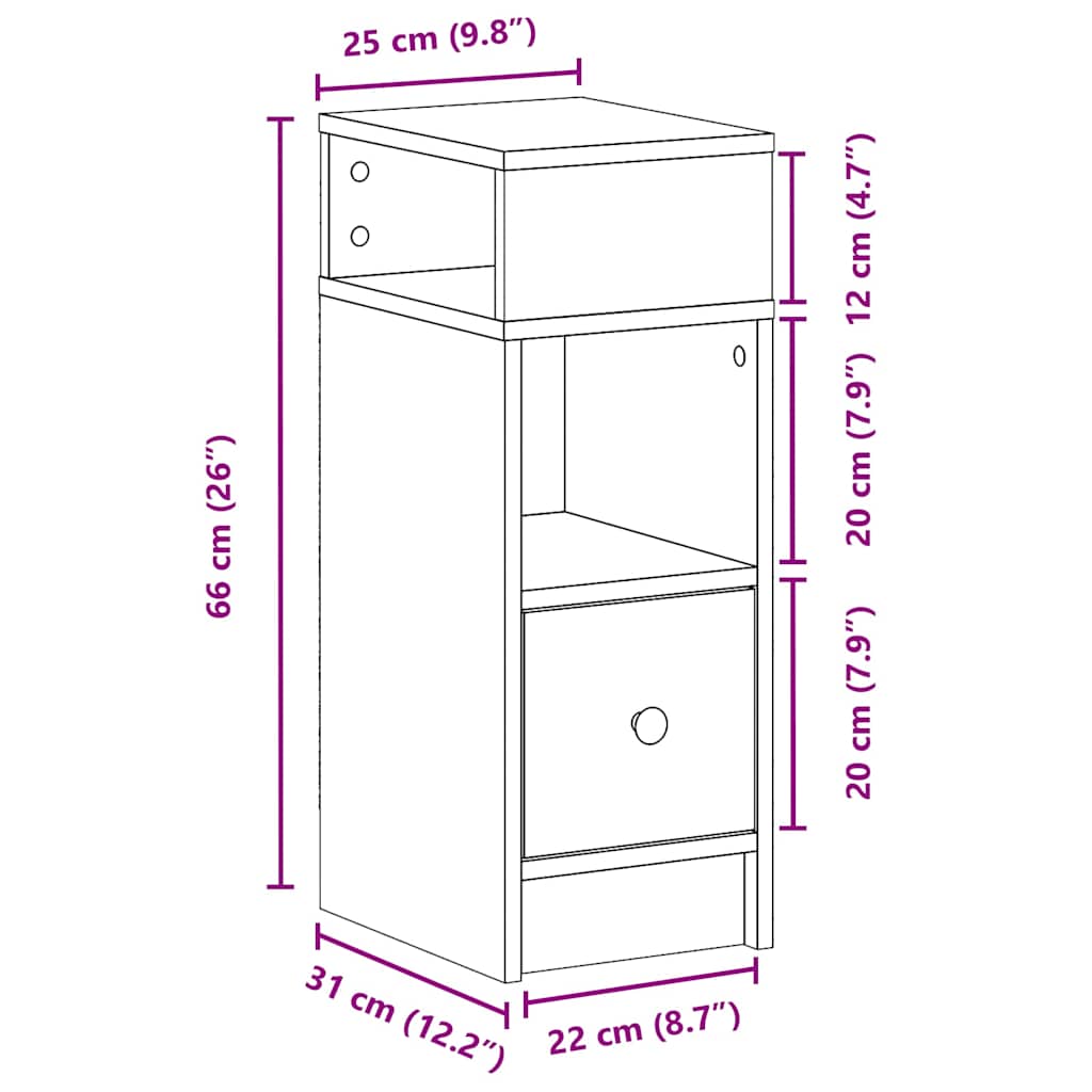 vidaXL Κομοδίνα 2 τεμάχια με συρτάρι Μαύρο 25x31x66 cm