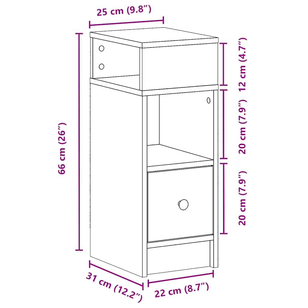 vidaXL Κομοδίνο με συρτάρι Καπνιστή Δρυς 25x31x66 εκ.