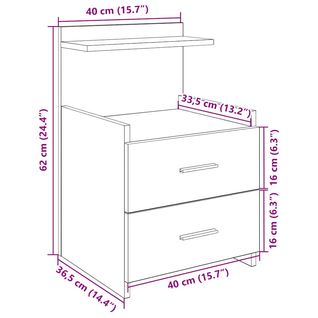 vidaXL Κομοδίνο με 2 Συρτάρια Καφέ Δρυς 40x36,5x62 εκ.