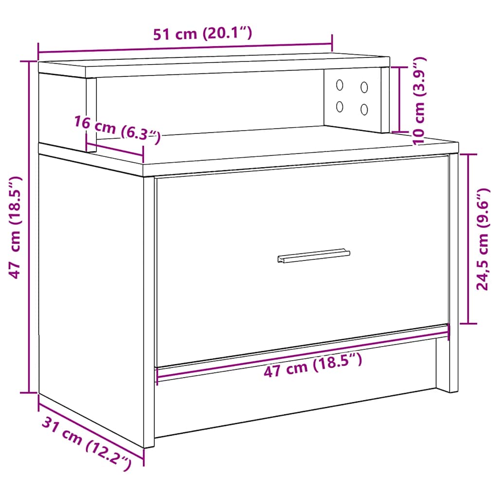 vidaXL Κομοδίνο με συρτάρι Sonoma Δρυς 51x31x47 εκ.