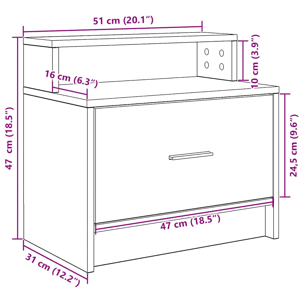 vidaXL Κομοδίνα με συρτάρι 2 τεμ. Αρτισιανή Δρυς 51x31x47 εκ.