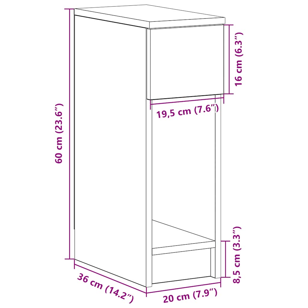 vidaXL Κομοδίνο με συρτάρι Καπνιστή Δρυς 20x36x60 εκ.