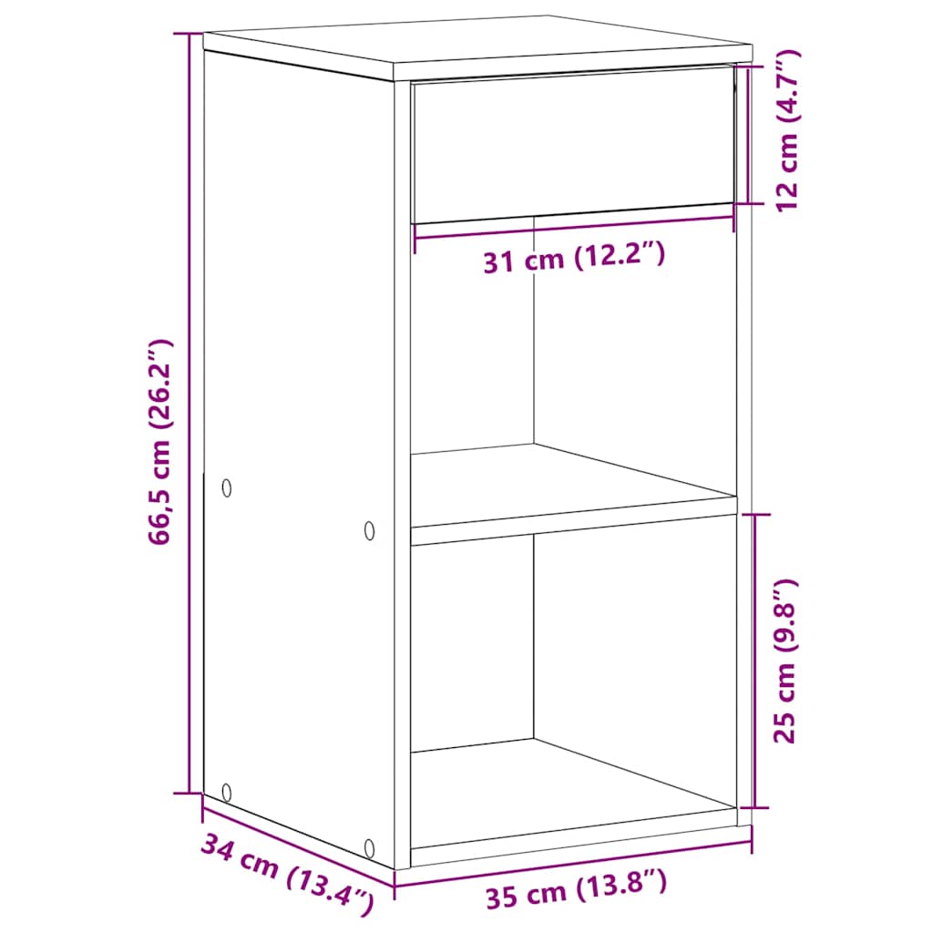 vidaXL Κομοδίνο με συρτάρι Μαύρη βελανιδιά 35x34x66,5 cm