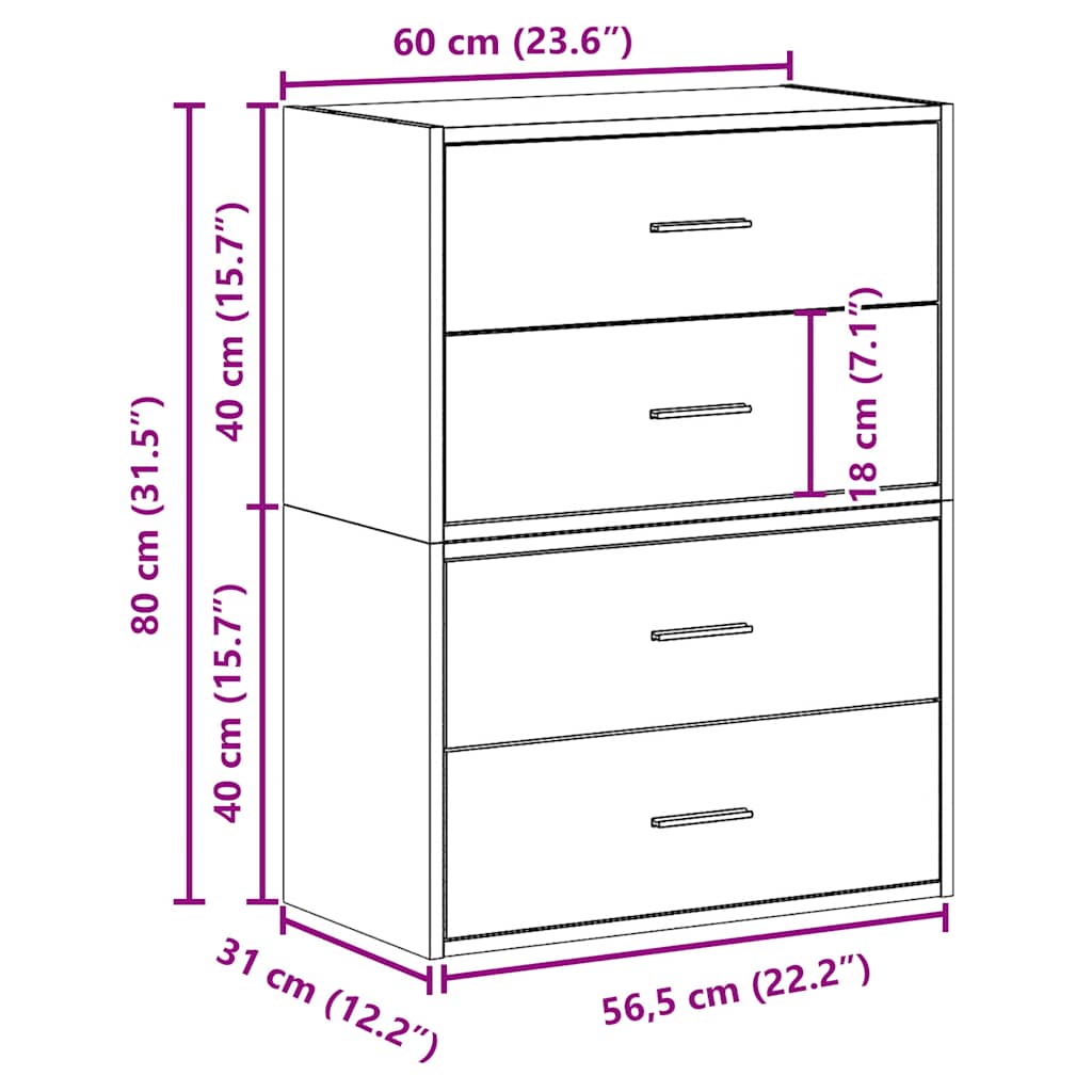 vidaXL Ντουλάπια με 2 συρτάρια 2 τεμ. Sonoma Δρυς 60x31x40 εκ.