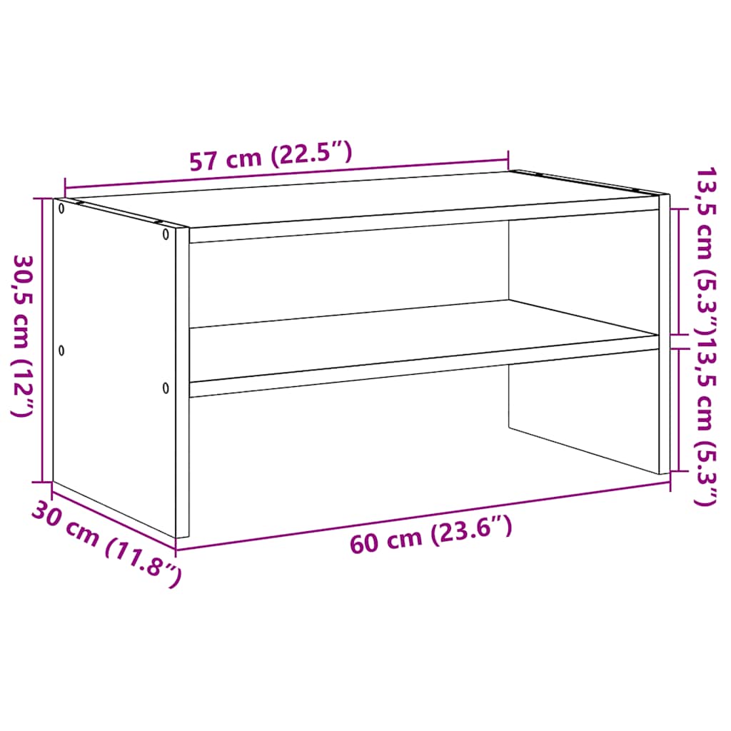 vidaXL Ράφι παπουτσιών στοιβαζόμενο λευκό 60x30x30,5 cm