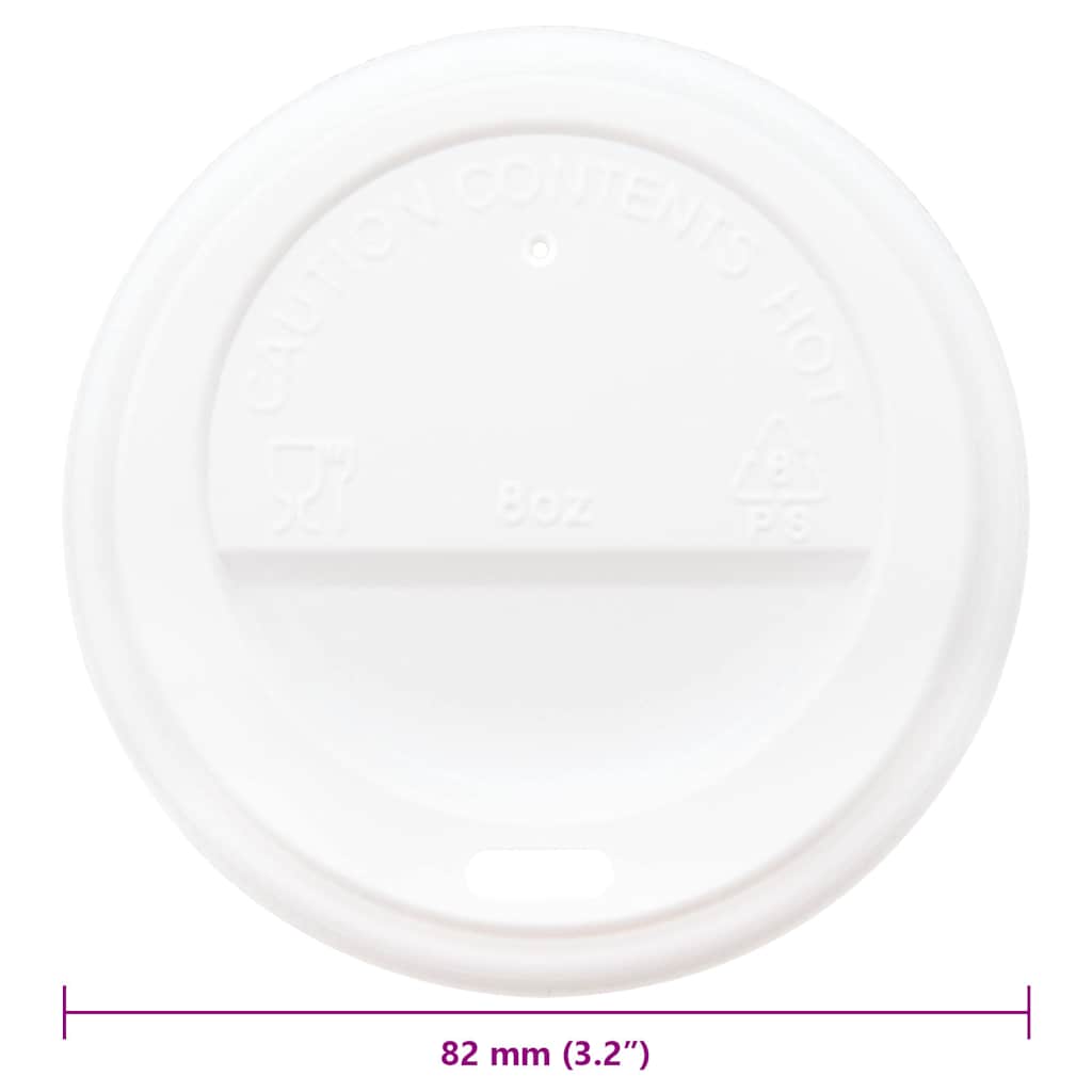 vidaXL Χάρτινα καπάκια καφέ Ø80 mm 8oz 1000 τεμάχια Λευκό πλαστικό