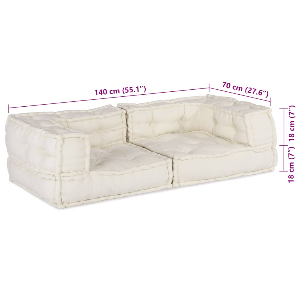 vidaXL Modular Pouffe Cream 140x70x36 ύφασμα