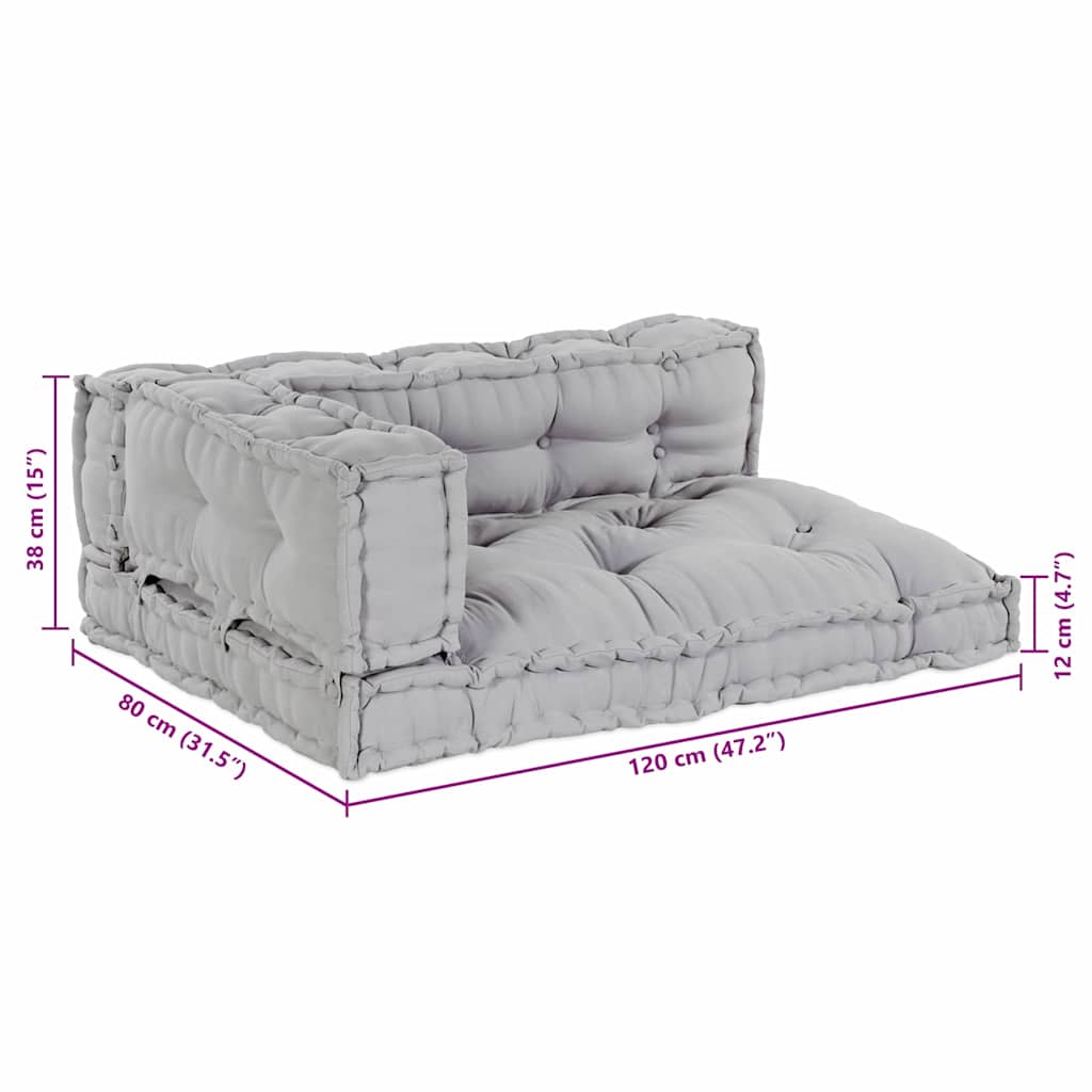 vidaXL Μαξιλάρι για καναπέ παλέτας 3 pcs Γκρι 120 x 80 x 38 εκ. Ύφασμα