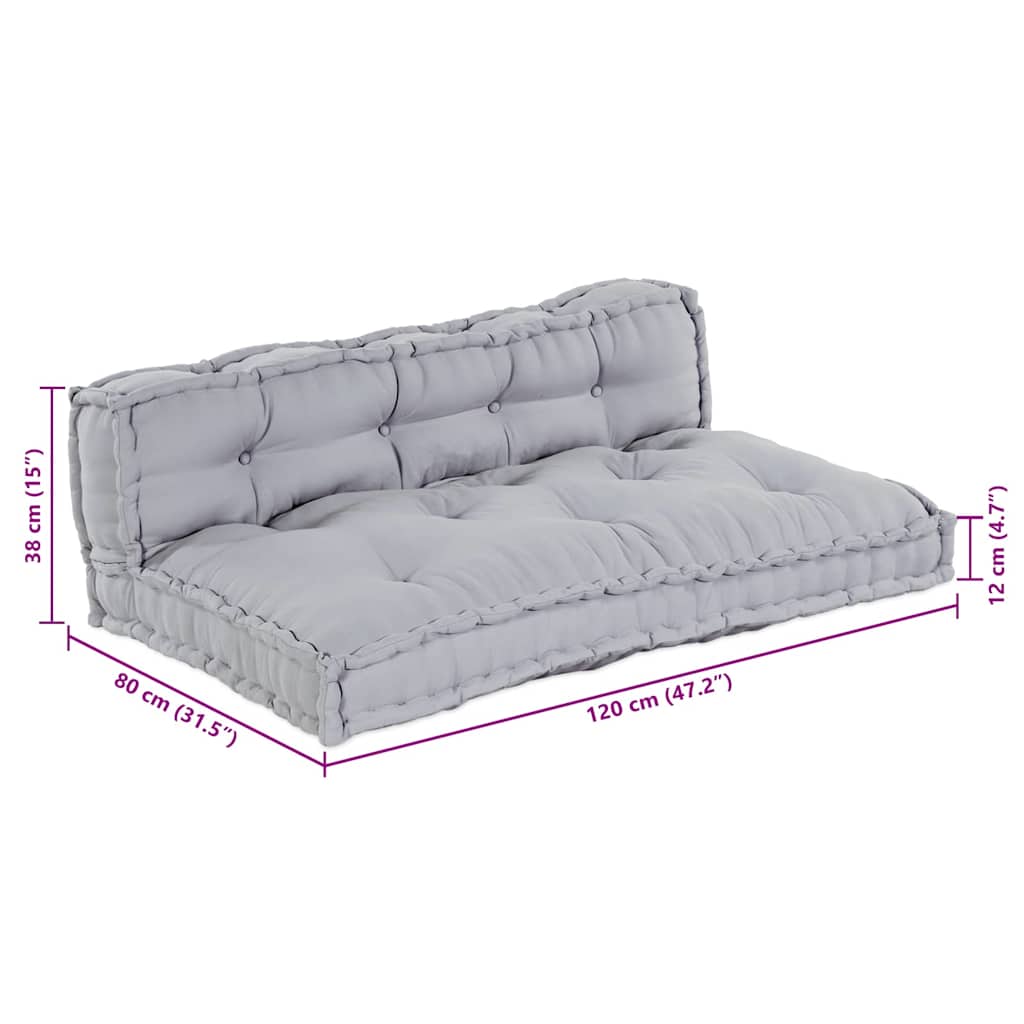 vidaXL Μαξιλάρι για καναπέ παλέτας 2 pcs Ύφασμα Γκρι 120 x 80 x 38 εκ.