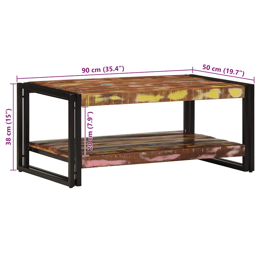 vidaXL Τραπεζάκι σαλονιού πολύχρωμο 90x50x38cm Ξύλο μασίφ αναγεννημένο