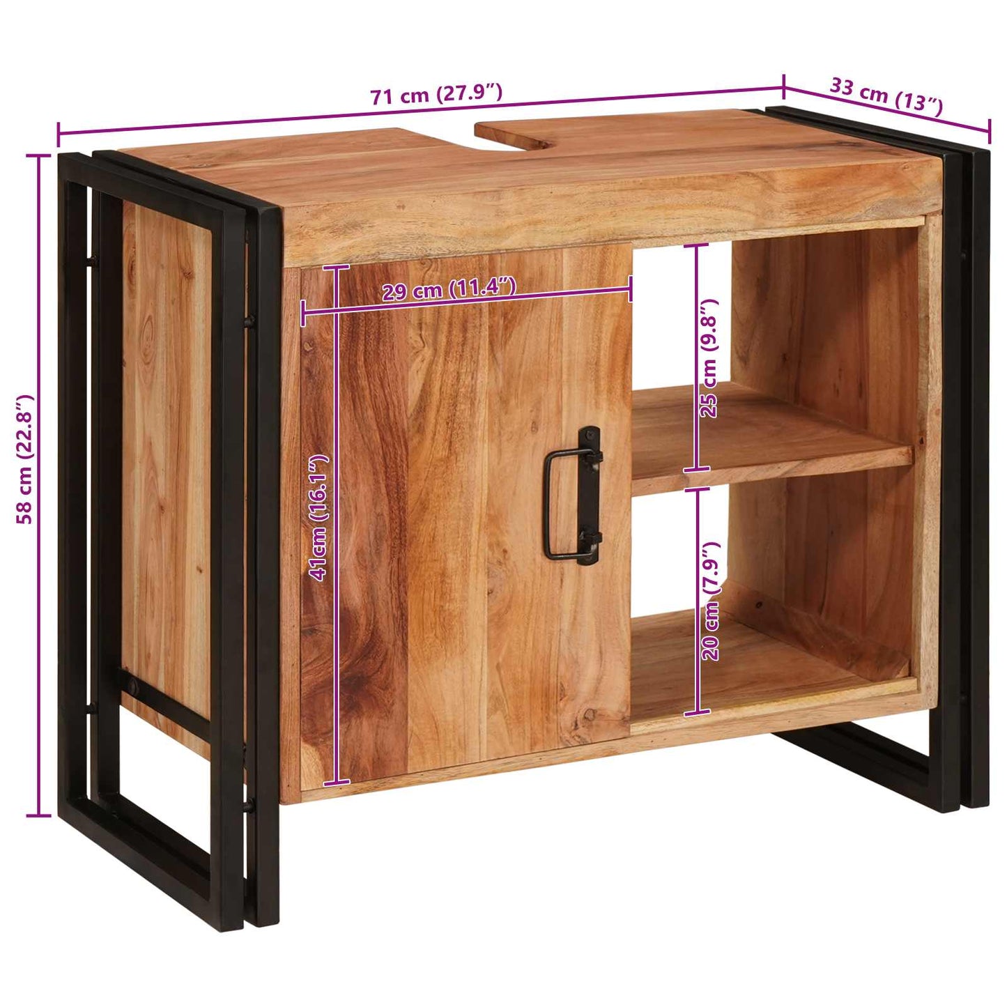 vidaXL Ντουλάπι νιπτήρα Καφέ 71 x 33 x 58 εκ. Στερεό Ξύλο Ακακίας