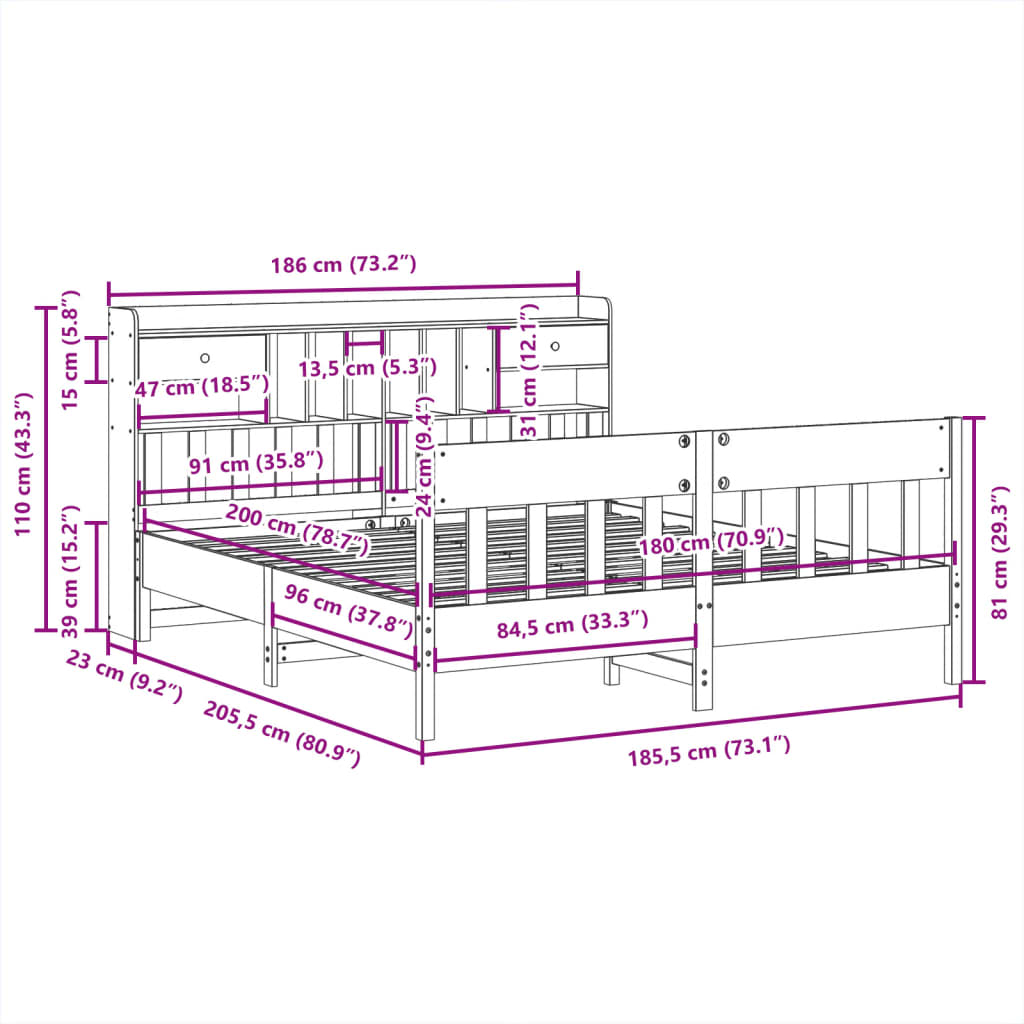 vidaXL Σκελετός Κρεβ. Χωρίς Στρώμα Λευκό 180x200 εκ Μασίφ Πεύκο