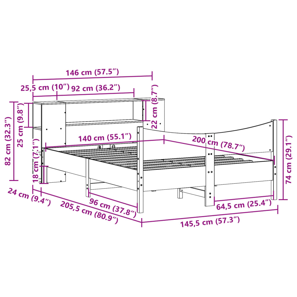 vidaXL Σκελετός Κρεβ. Χωρίς Στρώμα Λευκό 140x200 εκ Μασίφ Πεύκο