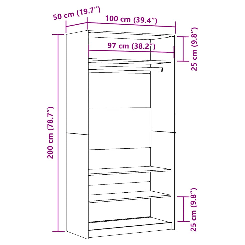vidaXL Ντουλάπα Όψη Παλαιού Ξύλου 100x50x200εκ. από Επεξεργασμένο Ξύλο